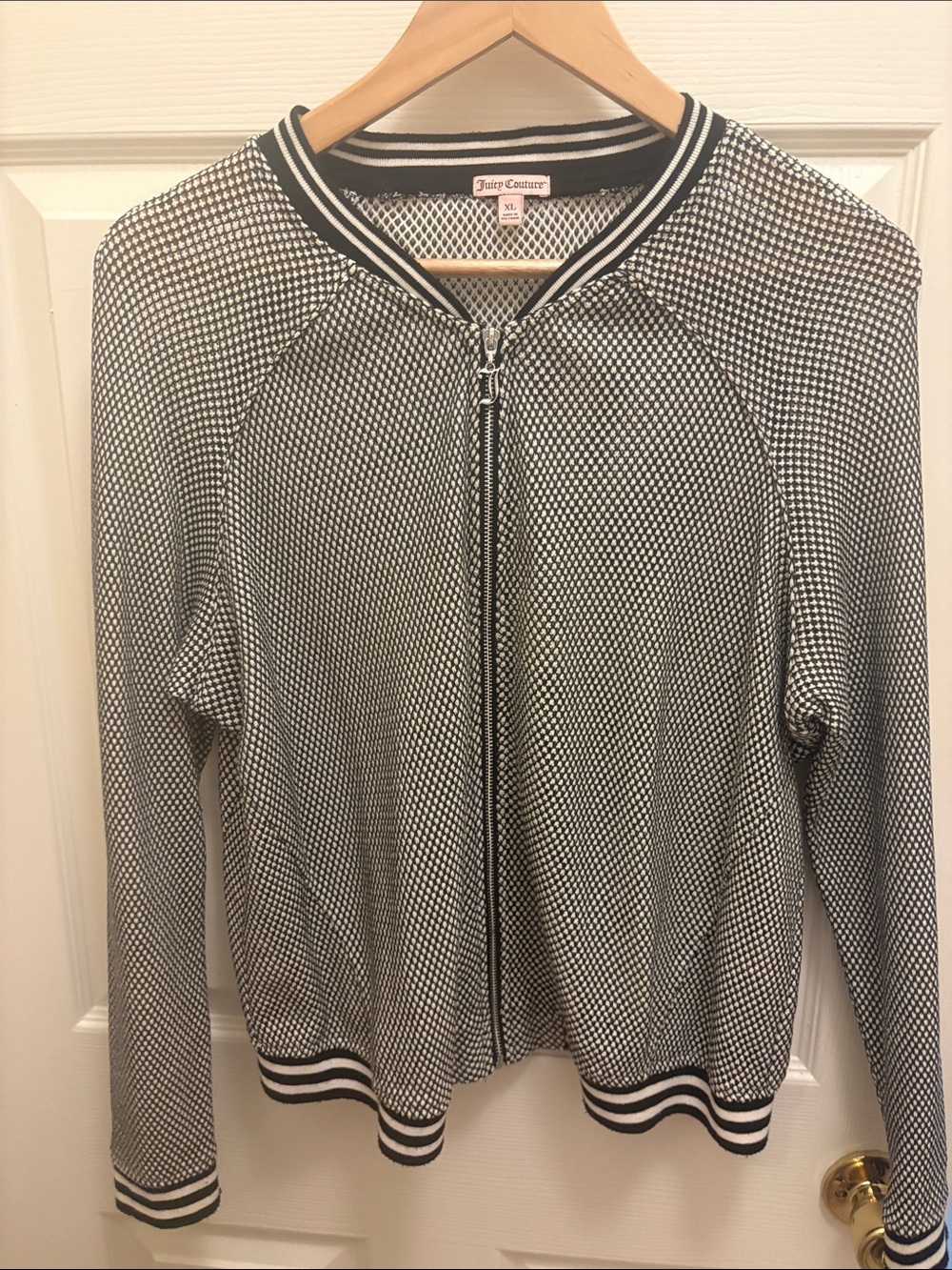 Juicy Couture Black and White Textured Zip Bomber Jacket A114